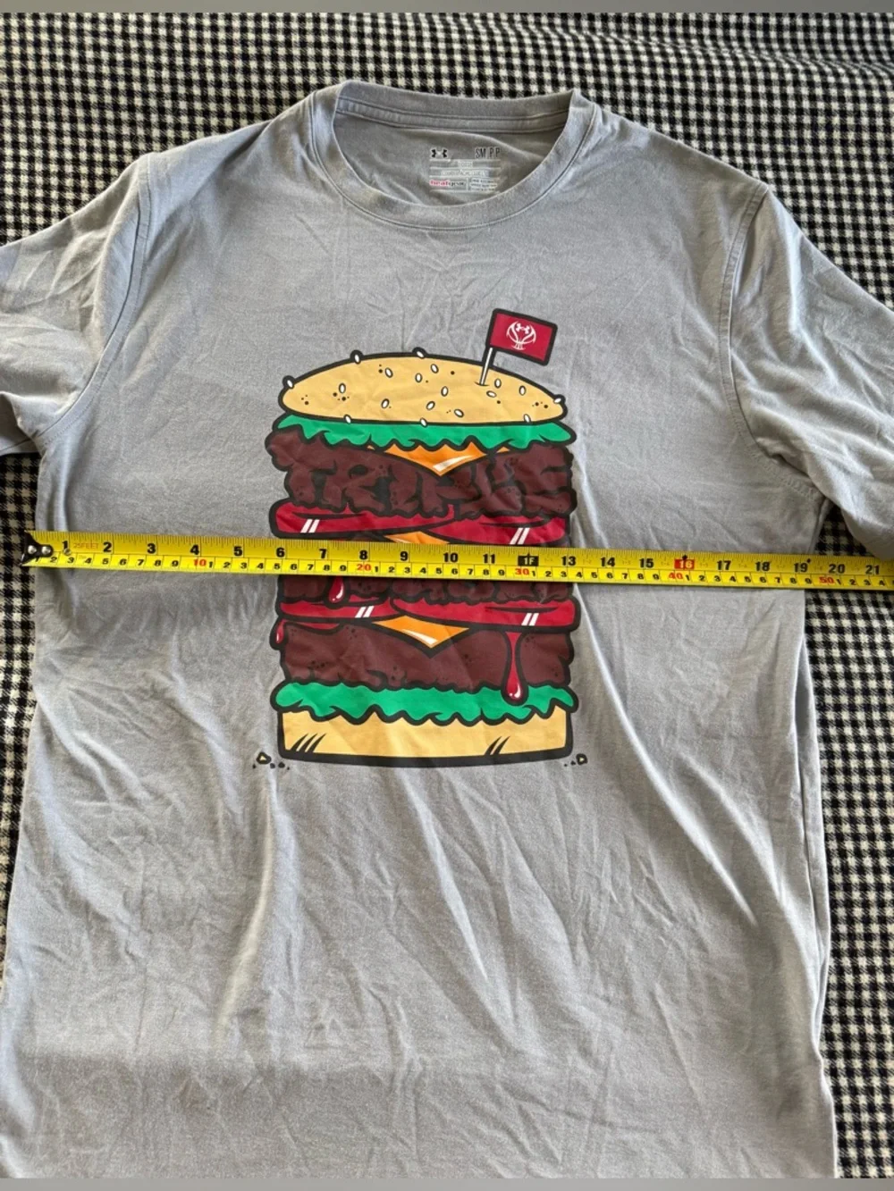 Under Armour Light Gray Burger Graphic Tee with Red and Yellow Accents
